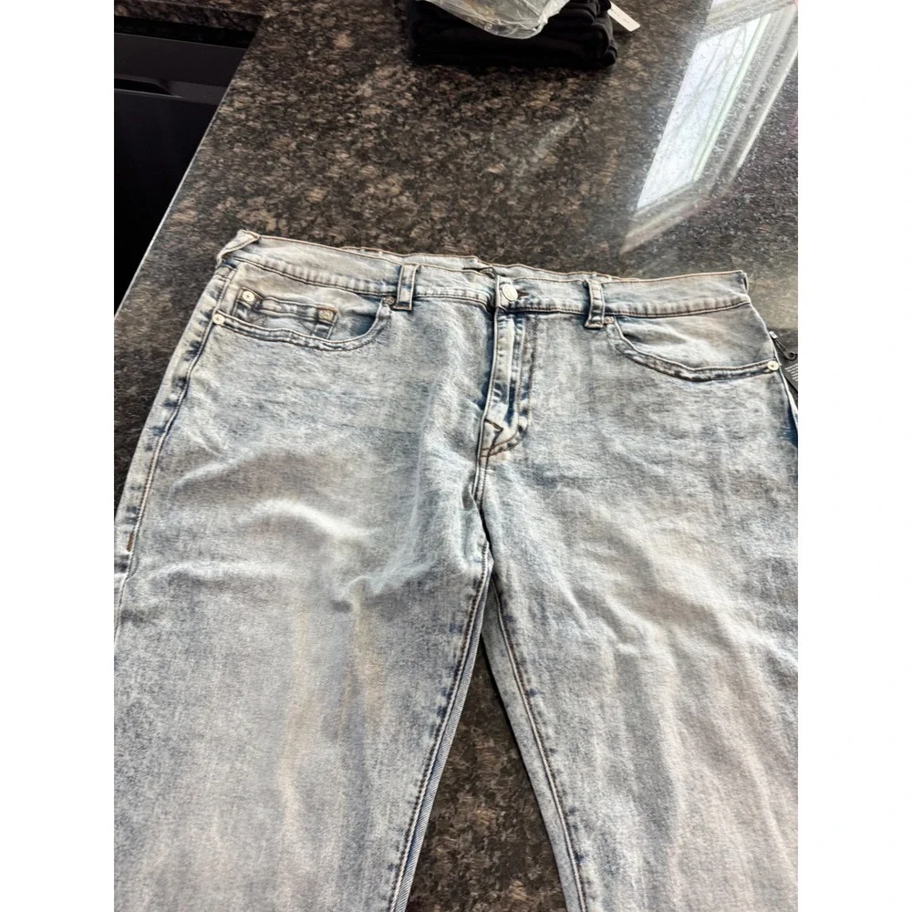 True Religion Rocco Relaxed Skinny Jeans Light Show Blue Acid Wash Mens 44 10559